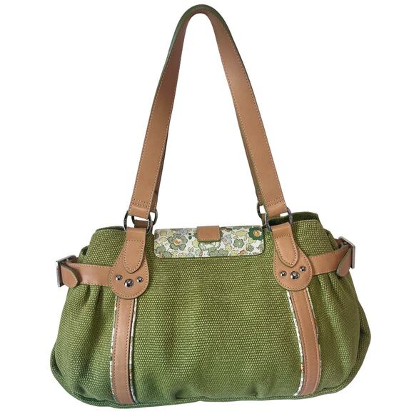 RARE Longchamp Idole Belted Green Floral Shoulder Bag Canvas Floral Vintage Y2K - Picture 5 of 11